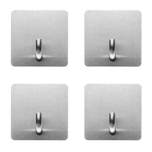 Unique Bargains 304 Stainless Steel Waterproof Hooks and Hangers with Nail-free Glue 1.57 Inch 4 Pcs - 1 of 4