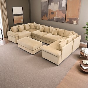 137.7" Corduroy Cloud U-Shaped Modular Sectional Sofa with Thick Cushions & Ottoman - 1 of 4