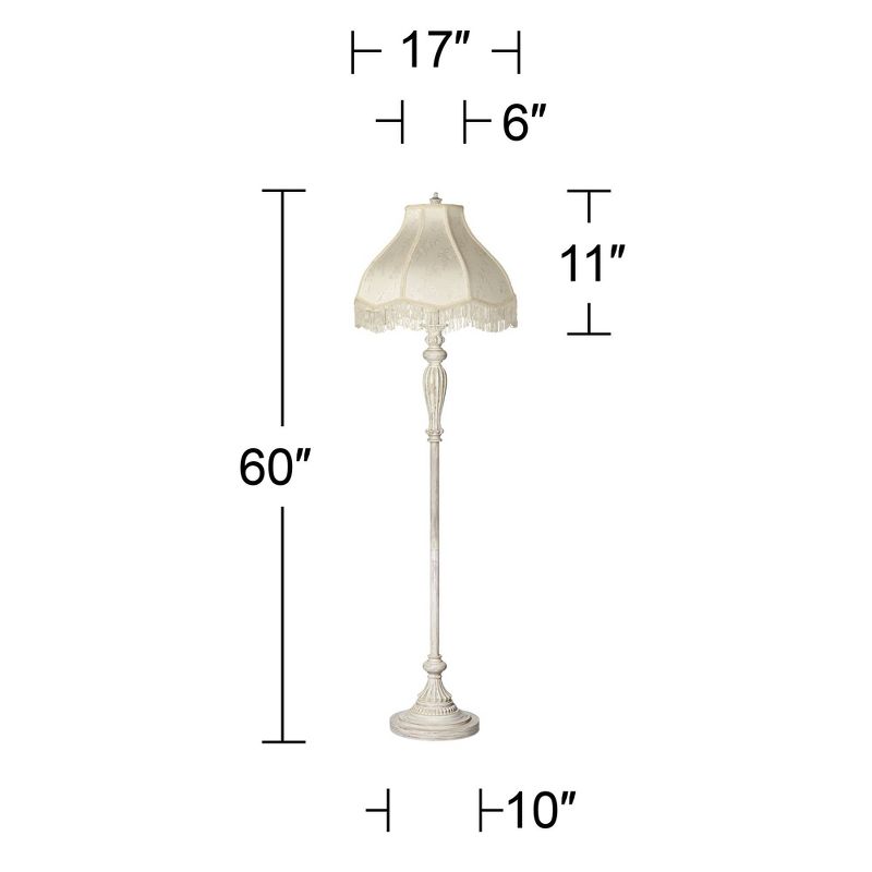 360 Lighting Vintage Shabby Chic Floor Lamp 60" Tall Antique White Cream Scallop Fabric Dome Shade Fringe for Living Room Reading Bedroom, 4 of 10