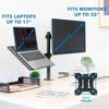 Mount-It! Laptop Desk Mount with Monitor Arm, Dual Laptop and Monitor Stand with Clamp / Grommet Base / Ventilated Cooling Tray - 3 of 4
