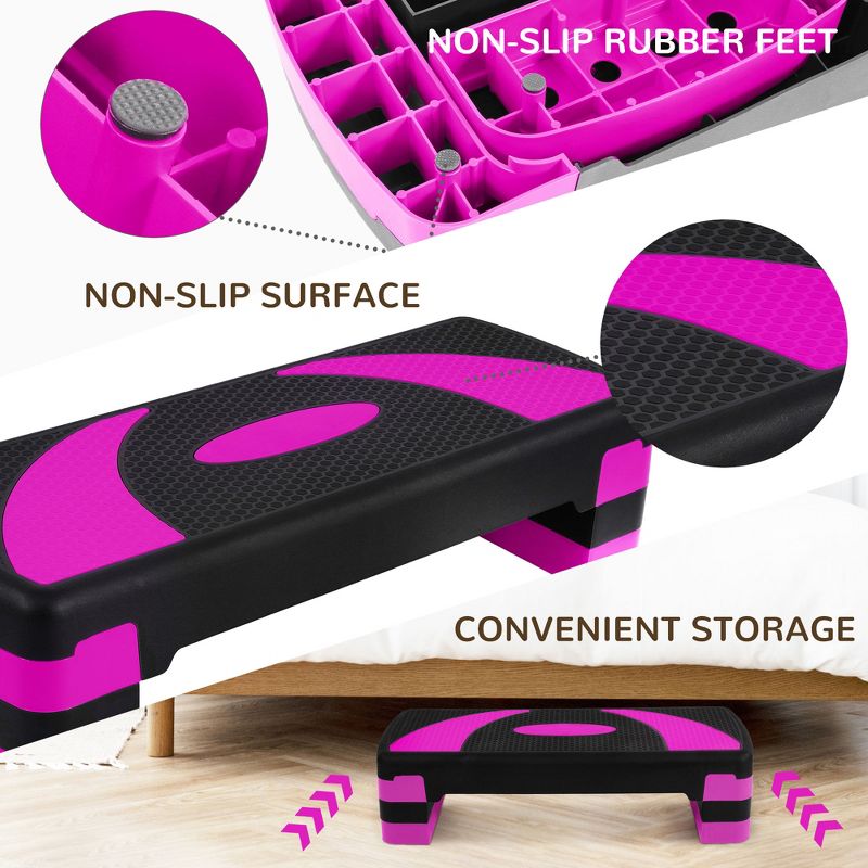 BalanceFrom Fitness Lightweight Portable Adjustable Height Workout Aerobic Stepper Step Platform Trainer with Raisers, Black/Pink, 3 of 7
