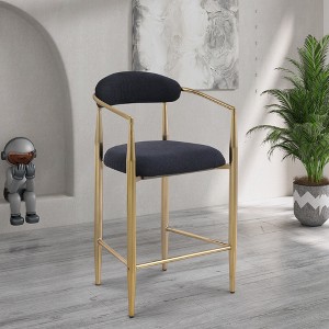 French Country Solid Wood Bar Stools Set of 2 with Rattan Back and Upholstered Seating for Kitchen, Bar, or Bistro - 1 of 4