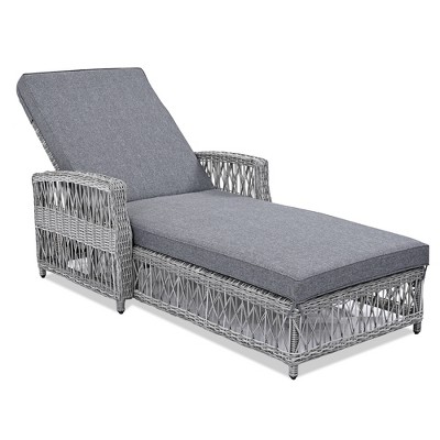 Outdoor Rattan Wicker Chaise Lounge Chair with Adjustable Backrest and Armrests