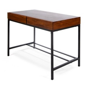 GDFStudio Lombok Industrial Acacia Wood Storage Desk, Dark Oak - 1 of 4