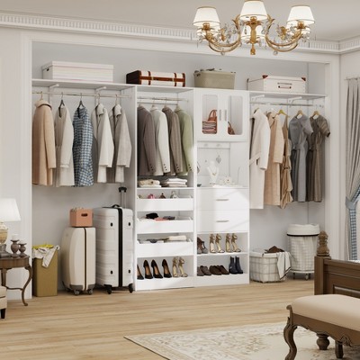Aheaplus 80"-120" Closet System with Door and Wooden Drawers