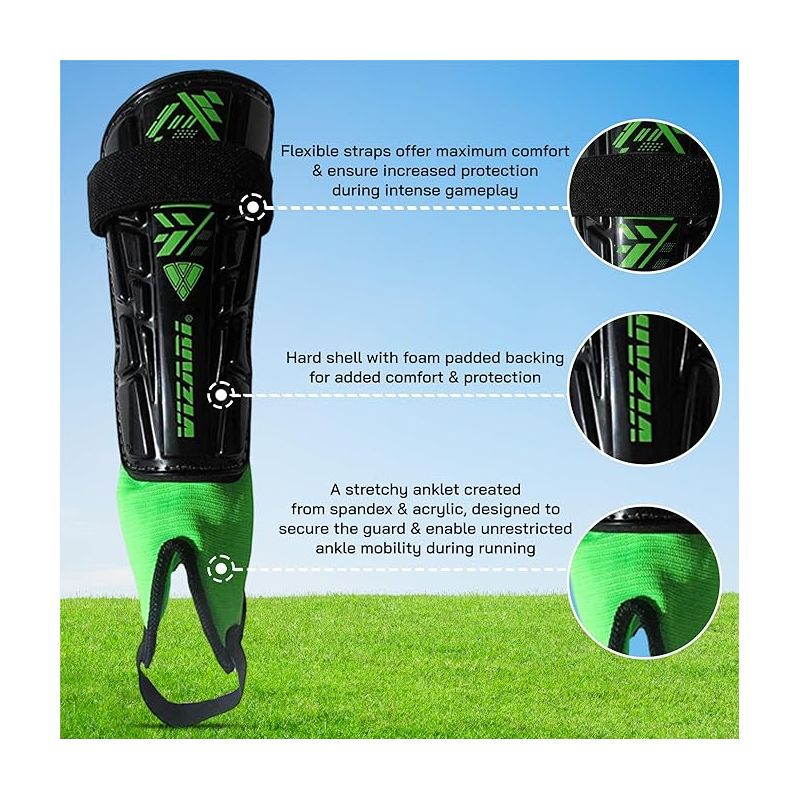 Vizari Malaga Soccer Shin Guards - Breathable & Lightweight Soccer Shin Pads with Ankle Protection - Reduces Shocks & Injuries - Adults, Youth & Kids Soccer Shin Guards with Non-Slip Adjustable Strap, 5 of 10