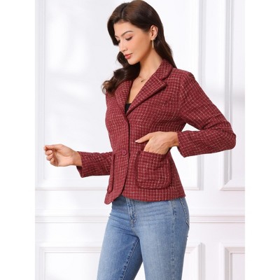 Женские пиджаки INSPIRE CHIC Women's Notch Lapel Long Sleeve Button Blazer Large Dark Red — фото 4