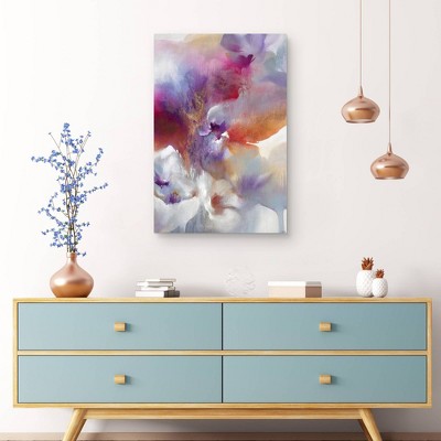 Vibrant Abstract Floral Canvas Art in Violet, Fuchsia, and Orange - 24" x 36"