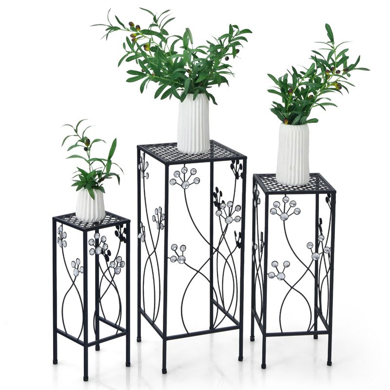 Tangkula 3 Pieces Metal Plant Stand Flower Pots Display Rack with Crystal Floral Design for Garden Square, 4 of 10