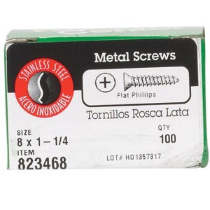 Hillman No. 8 X 1-1/4 in. L Phillips Flat Head Sheet Metal Screws 100 pk Model No. 823468 - 1 of 1