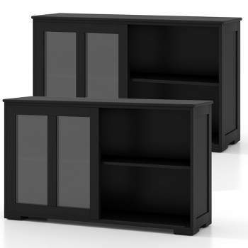 Costway 2-Door Stackable Buffet Sideboard Set of 2 with Sliding Tempered Glass Doors Black/Coffee/Gray/White