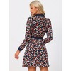 Allegra K Women's Contrast Collar Button Front Vintage Long Sleeve Floral Shirt Dresses - 4 of 4
