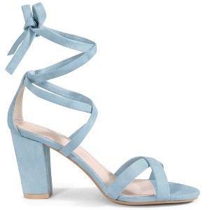 BLISSFUL STEP Women's Strappy Lace Up Open Toe Block Heel Sandals - 1 of 3