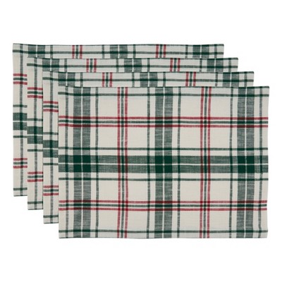 Green and White Plaid Cotton Placemats, Set of 4