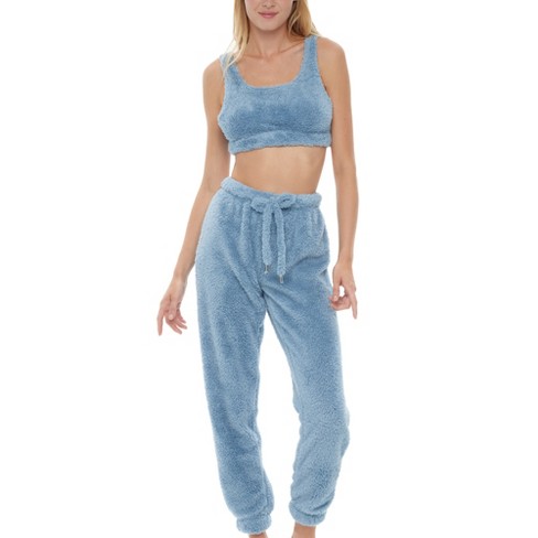 Adr Women's Crop Top And Joggers, Plush Pajamas Set With