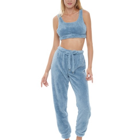 Adr Women's Crop Top And Joggers, Plush Pajamas Set With Drawstring Faded  Denim Large : Target