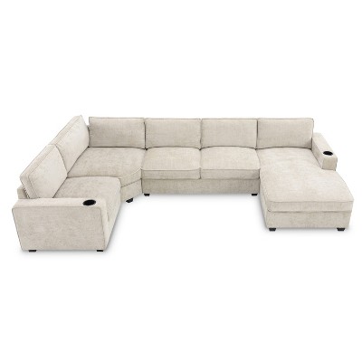 NicBex Modern 119" Chenille Sectional Sofa Modular U Shaped Sofa Couch with Cup Holders for Living Room Apartment, Beige