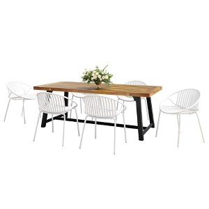 7-Piece Outdoor Dining Set with Acacia Wood Tabletop and 6 Stackable Chair - 1 of 4