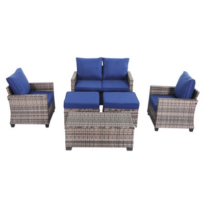 Yardgrace 6-piece set of wicker combination sofa with storage coffee table