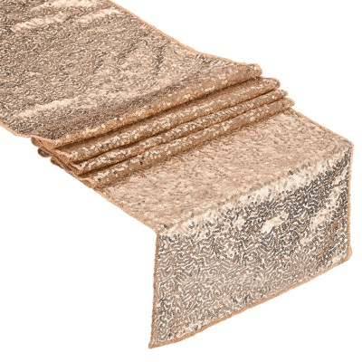 Unique Bargains Party Wedding Polyester Flexible Cutting Delicate Edges Sequin Table Runner 2 Pcs