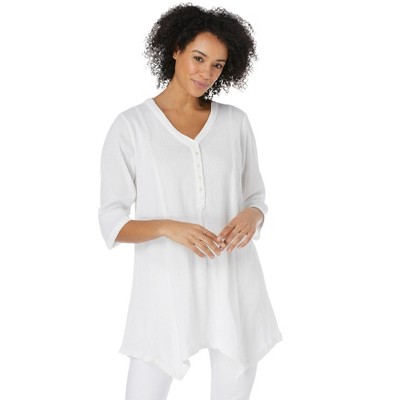Woman Within Plus Size Handkerchief Hem Henley Tunic