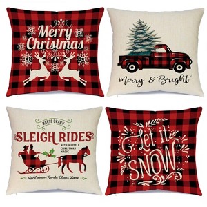 Christmas Pillow Covers 18 x 18 Inches Set of 4 - Xmas Series Cushion Cover Case - 1 of 4
