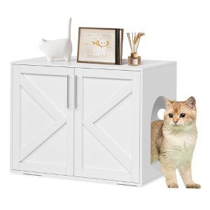 Cat Litter Box Enclosure Furniture, Hidden Wooden Litter Box Cabinet with Side Table Design - 1 of 4