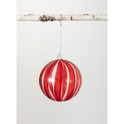 Sullivans Striped Ball Glass Ornament 6"H Red