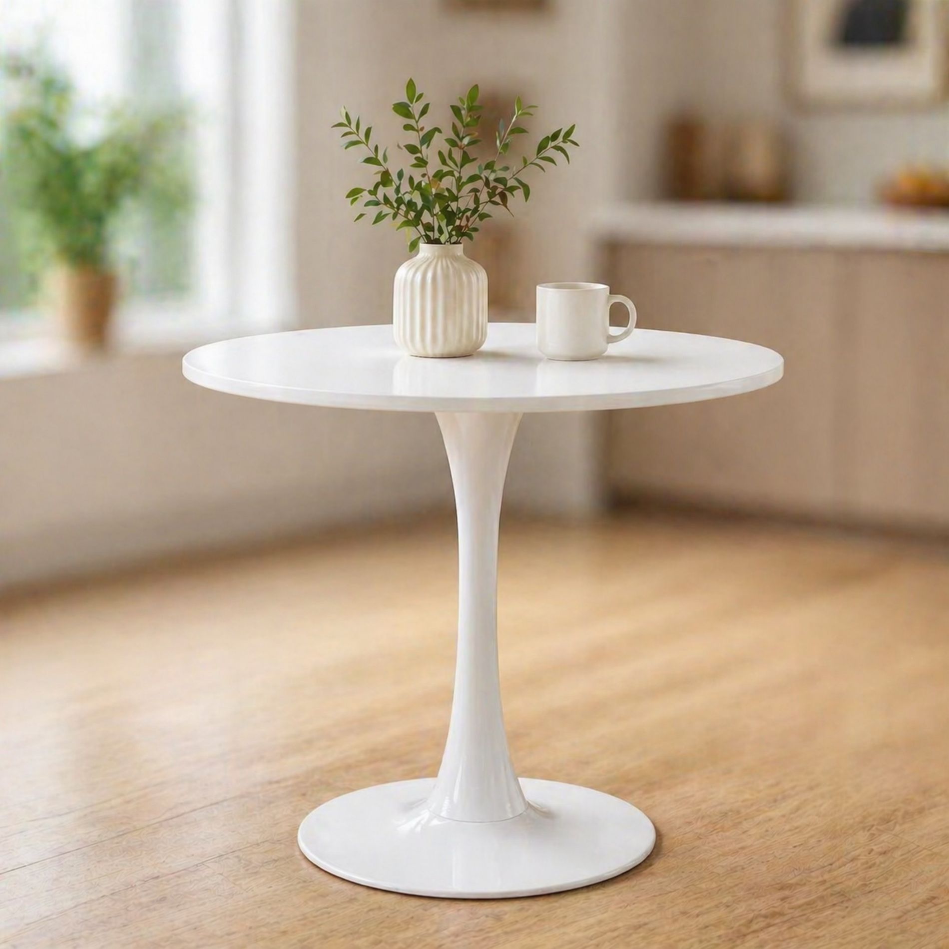 24 Inch Round Tulip Dining Table, Modern White Pedestal Table for Small Spaces, Apartment & Dorm Furniture