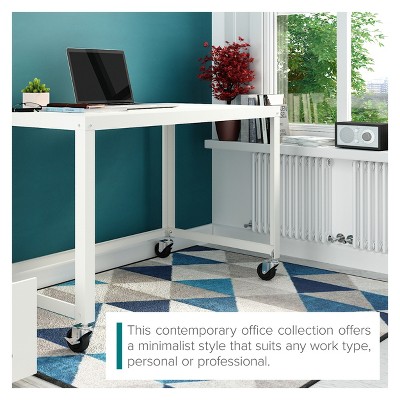 White Metal Standing Desk with Mobile Filing Cabinet