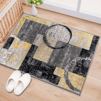 Yellow and Gray Abstract Circle Design Area Rug 2' x 3'