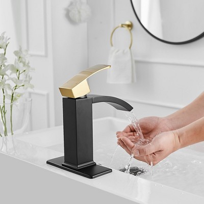 Gold and Black Waterfall Single Handle Bathroom Faucet