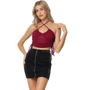 Allegra K Women's Tie Neck Sleeveless Sheer Club Party Glitter Crop Top - 1 of 4