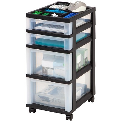 Sleek Black 4-Drawer Rolling Storage Tower with Organizer Top