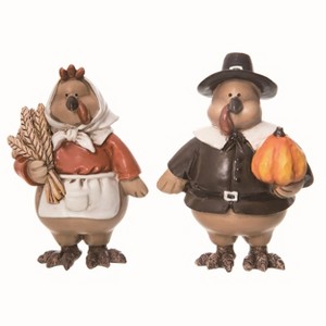 Transpac Set of 2 Resin Pilgrim Turkey Figurines Colorful Fall Harvest Decor for Tabletop and Mantel Indoor Gifts - 1 of 1