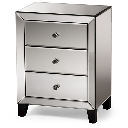 Chevron Modern And Contemporary Hollywood Regency Glamour Style Mirrored 3 - Drawers Nightstand Bedside Table - Baxton Studio - image 1 of 4