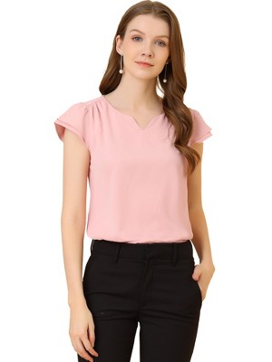 INSPIRE CHIC Women's Work Business Casual Plain Cap Sleeve Blouse