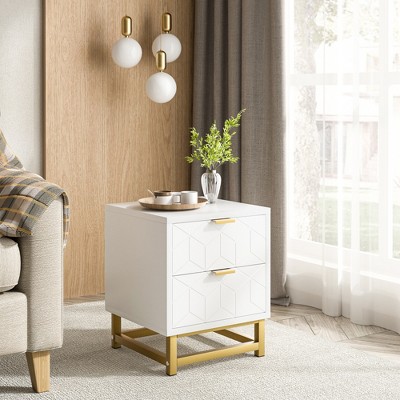 Whizmax Nightstand with 2 Drawer, Storage Side Table suitable for Bedroom, Living Room, Stylish White Finish