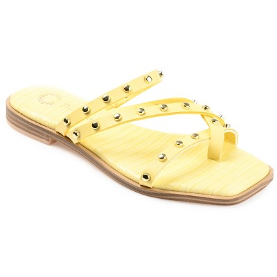 Journee Collection Womens Fanny Tru Comfort Foam Slide Low Block Heel Sandals Yellow 9