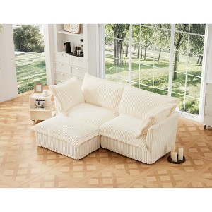 Oversized 83.4" Corduroy Slipcovered L-Shaped Modular Sectional Sofa with French Edges and Removable Covers - 1 of 4
