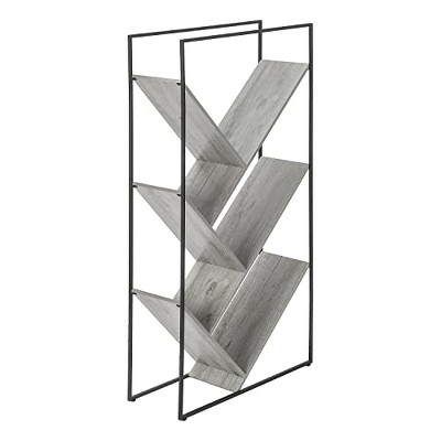 Monarch Specialties Bookshelf Bookcase Etagere 3 Tier 60InchH Office Bedroom Metal Laminate Grey Black Contemporary Modern