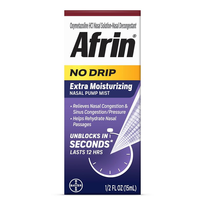 Afrin Nasal Spray No Drip Extra Moisturizing Nasal Congestion Relief Pump Mist , 1 of 9