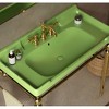 KIGFTSOD 36" Bathroom Console Sink, Wall-Mounted Green Ceramic Vanity Basin with 3 Pre-drilled Faucet Holes, No Faucet - 3 of 4