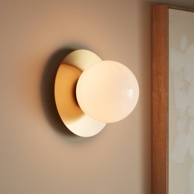 Warm Brass Globe Sconce with White Glass Shade