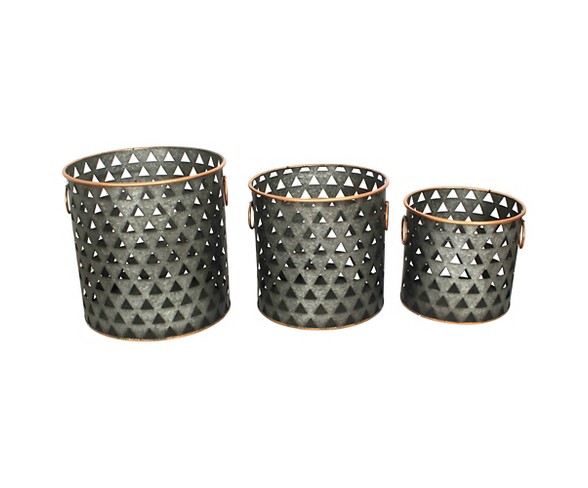 Galvanized Metal Baskets With Detail And Laser Cut Pattern set Of 3 - Bronze (16.34"x15.75"x17.64")