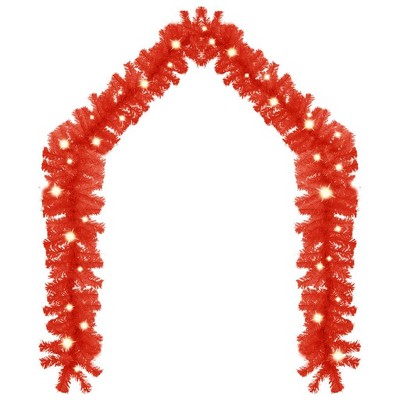 vidaXL 16.4 ft Christmas Garland with LED Lights and USB Connection, Red PVC Material, Perfect Holiday Decoration for Indoor and Outdoor Use