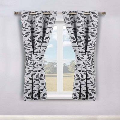 Modern Bohemian Leaves Room Darkening Semi-Blackout Curtains, Set of 2 by Blue Nile Mills