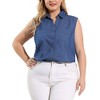 Agnes Orinda Women's Plus Size Pocket Sleeveless Button Down Work Summer Chambray Blouses - 4 of 4