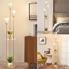 GDFStudio Fira Mid-Century Modern Golden Floor Lamp with 3 Crystal Shades and Open Shelves - 2 of 4
