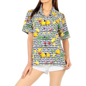 LA LEELA Women's Button Down Blouses Casual Party Blouse Shirt Summer Short Sleeve Tropical Vacation Button Up Dress Hawaiian Shirts - 1 of 4